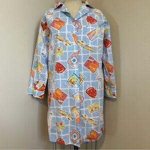 VTG 80s Food Themed Pajama Nightgown 100% Cotton Forever Young Chef Core Sz S